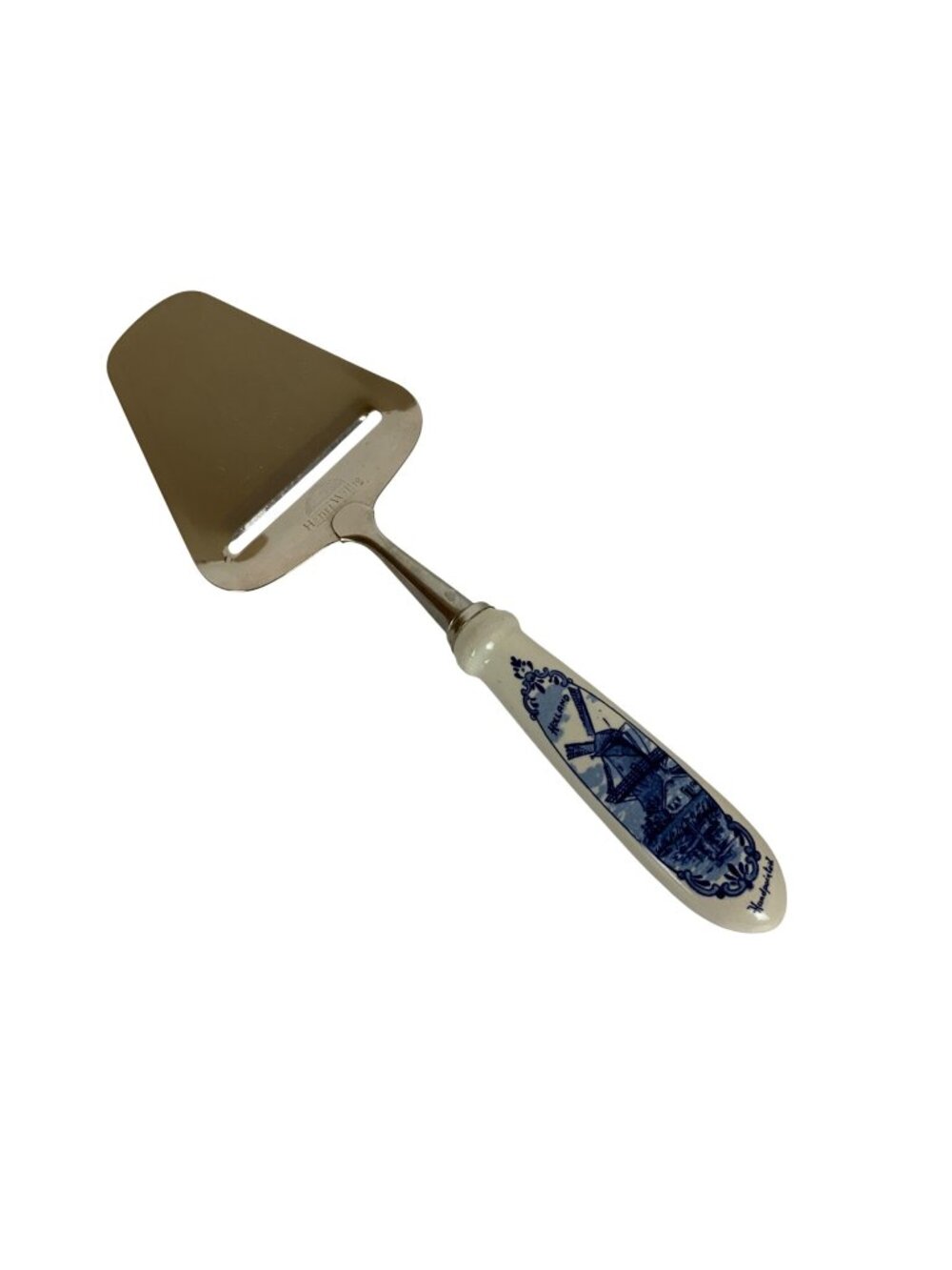 Henri Willig Holland Stainless Steel Cheese Server Ceramic Blue Windmill Handle